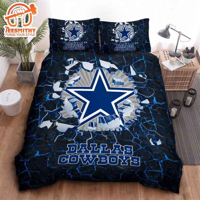 NFL Dallas Cowboys Broken Dark Blue Stone Bedding Set