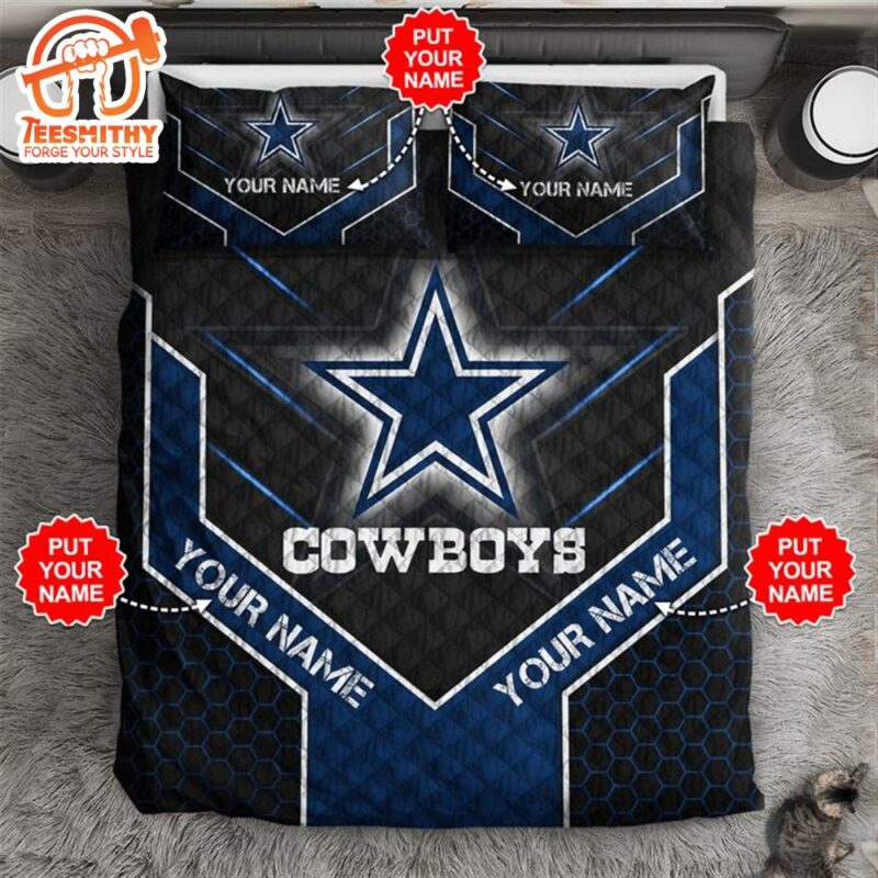 NFL Dallas Cowboys Custom Name Black Blue Bedding Set
