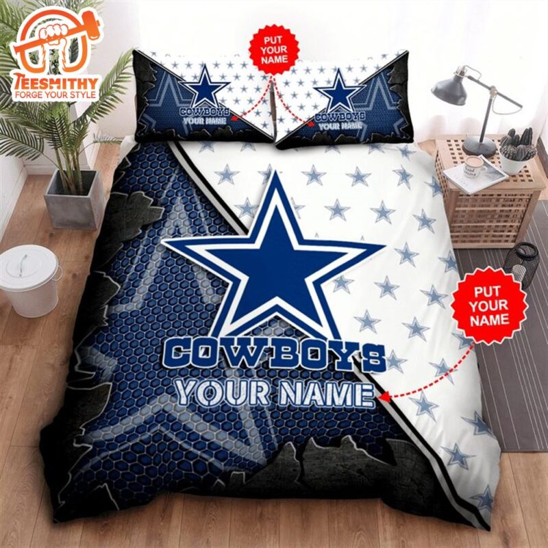 NFL Dallas Cowboys Custom Name White Blue Bedding Set