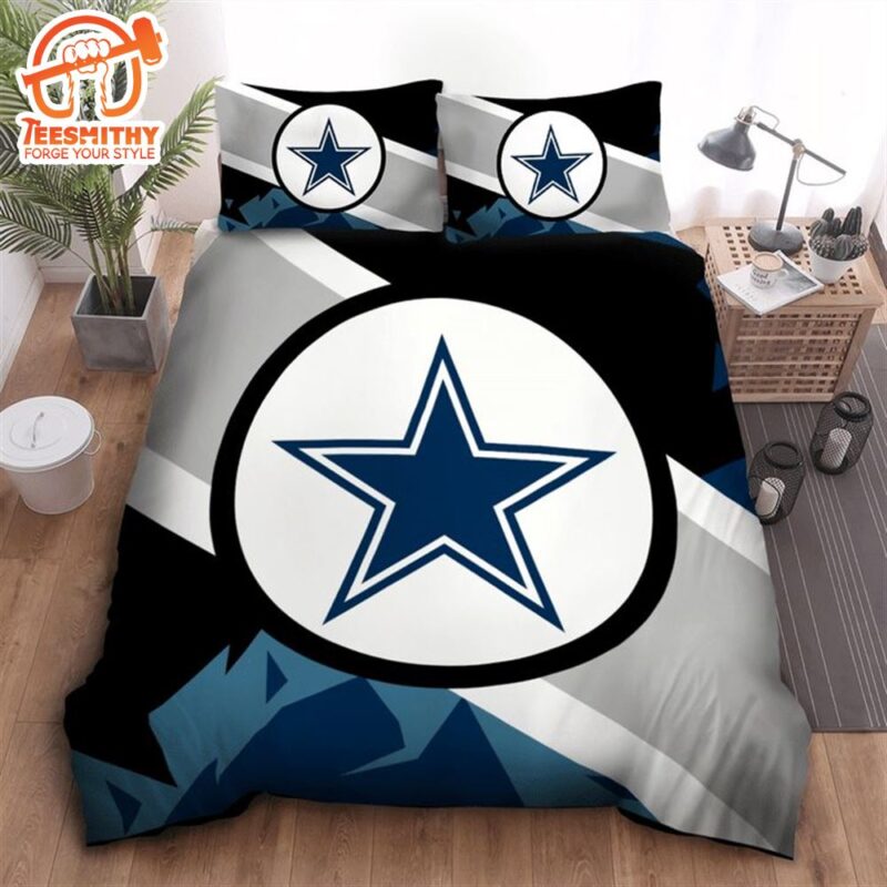 NFL Dallas Cowboys Grey Black Blue Logo Center Bedding Set