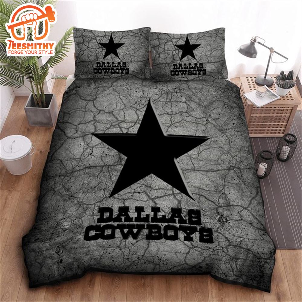 NFL Dallas Cowboys Grey Stone Black Logo Bedding Set