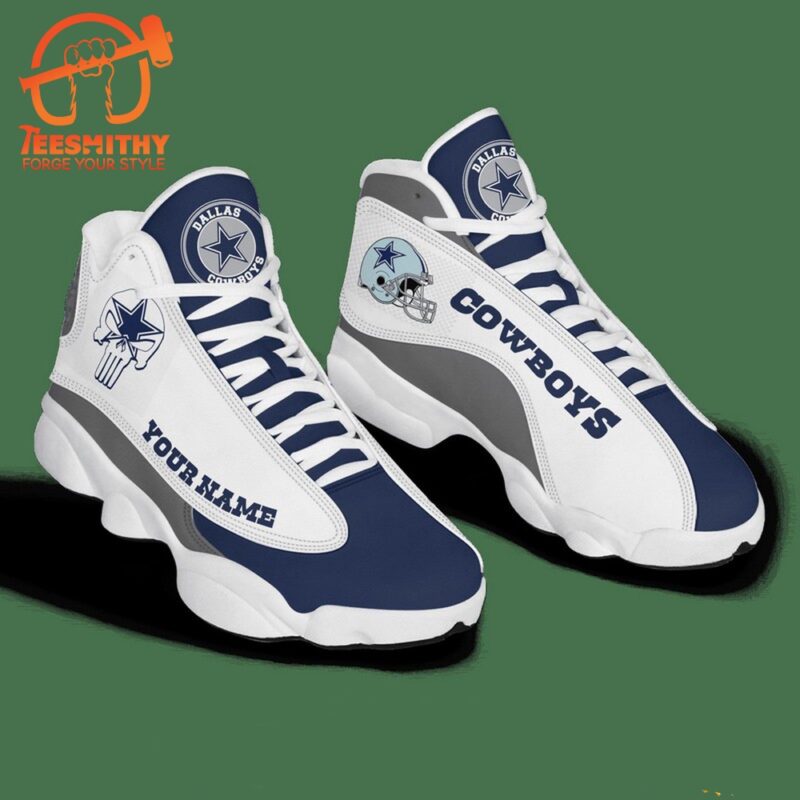 NFL Dallas Cowboys Punisher Skull Custom Name Air Jordan 13 Shoes