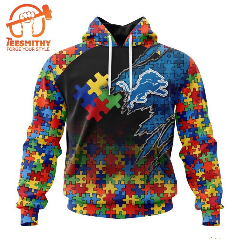 NFL Detroit Lions Autism Awareness Design Custom Hoodie