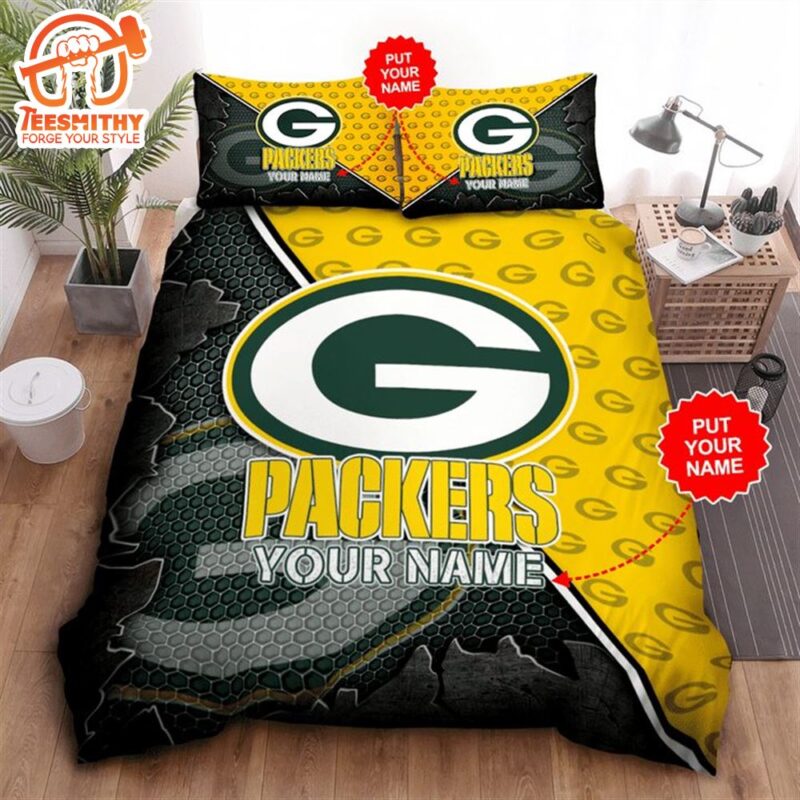 NFL Green Bay Packers Custom Name Green Yellow Bedding Set