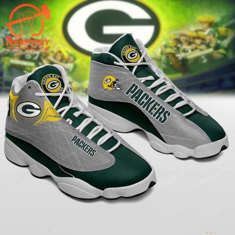 NFL Green Bay Packers Print Logo Team Green Grey Air Jordan 13 Shoes