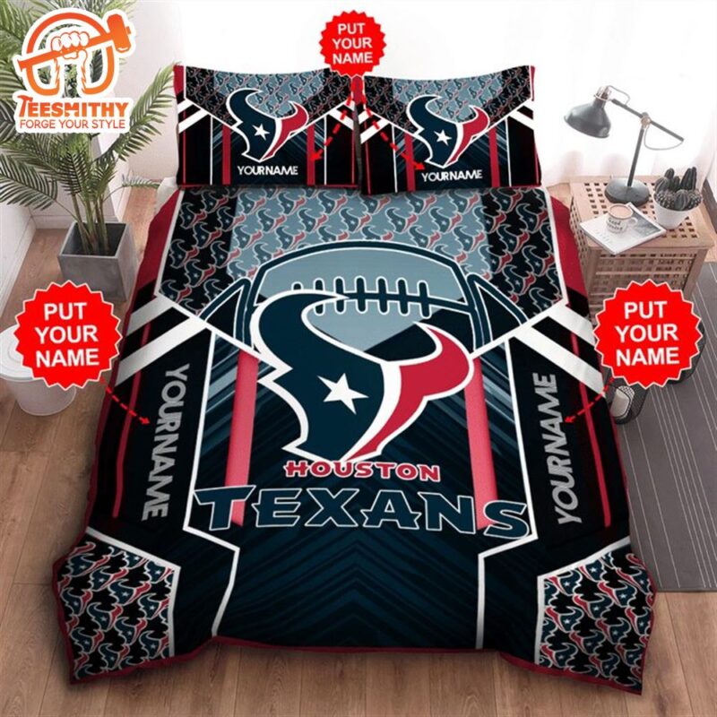 NFL Houston Texans Custom Name Steel Blue Bedding Set