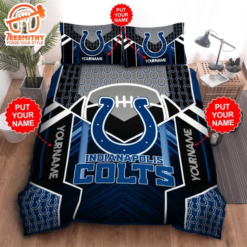 NFL Indianapolis Colts Custom Name Black Blue Bedding Set