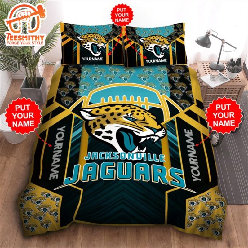 NFL Jacksonville Jaguars Custom Name Black Teal Bedding Set