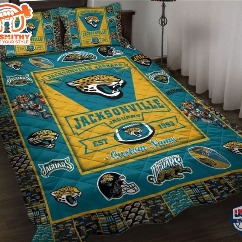 NFL Jacksonville Jaguars Custom Name Teal Gold Bedding Set