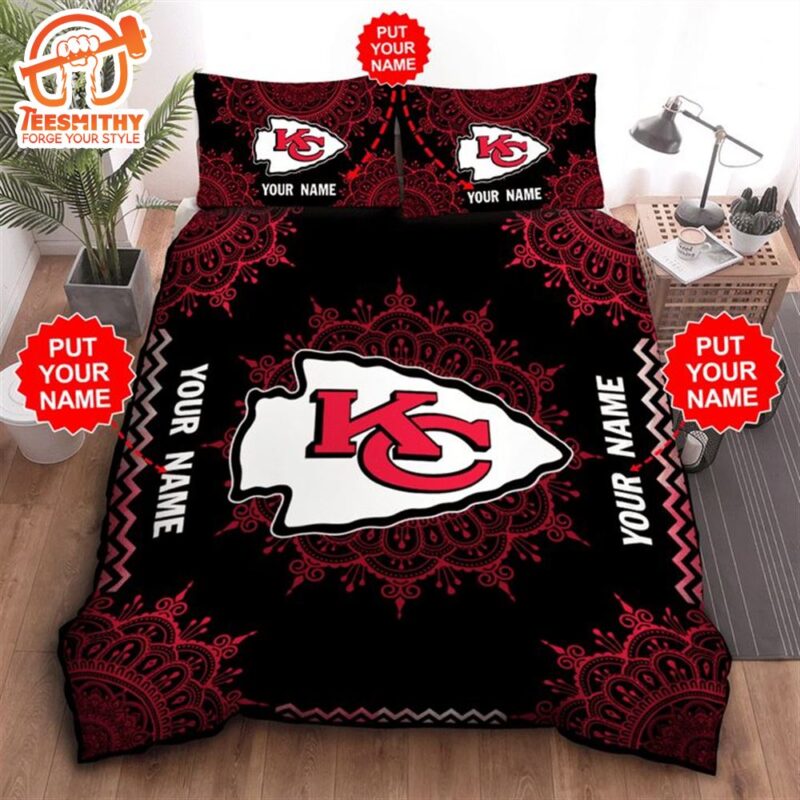 NFL Kansas City Chiefs Custom Name Black Red Bedding Set