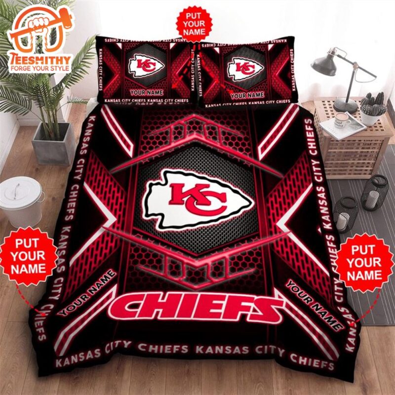 NFL Kansas City Chiefs Custom Name Black Red Bedding Set