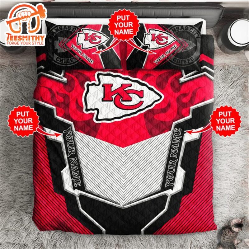 NFL Kansas City Chiefs Custom Name Red Grey Bedding Set