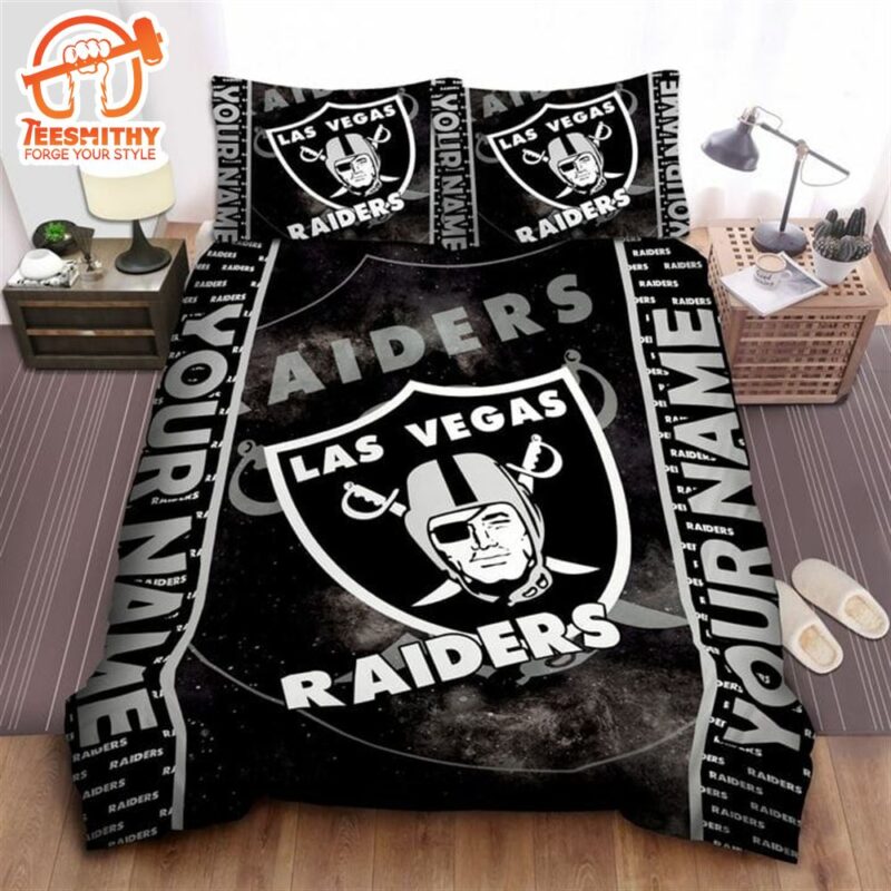 NFL Las Vegas Raiders Custom Name Black Silver Bedding Set