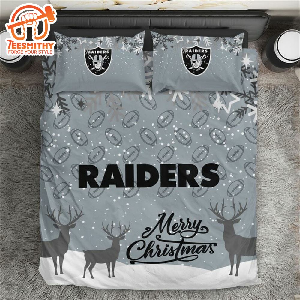 NFL Las Vegas Raiders Silver Merry Christmas Bedding Set