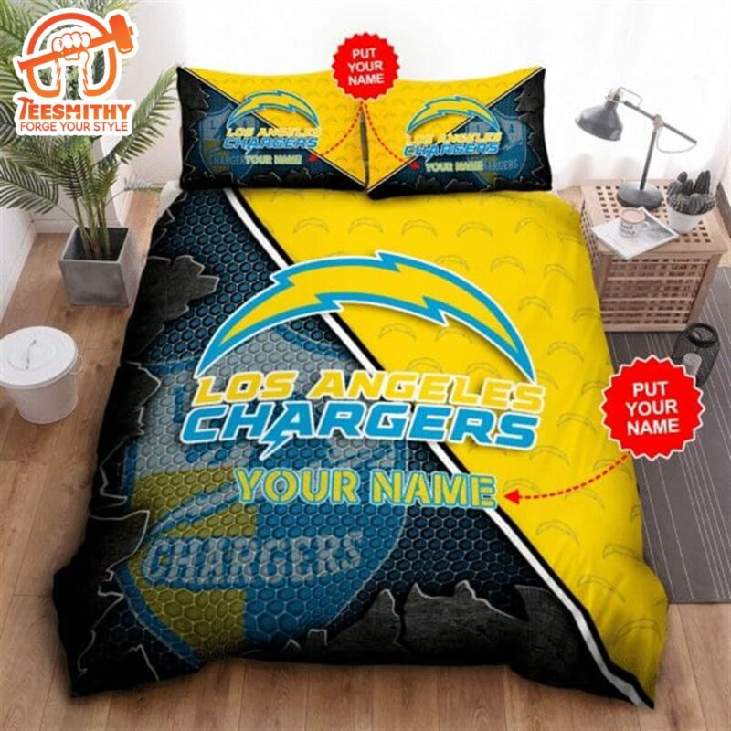 NFL Los Angeles Chargers Custom Name Gold Blue Bedding Set