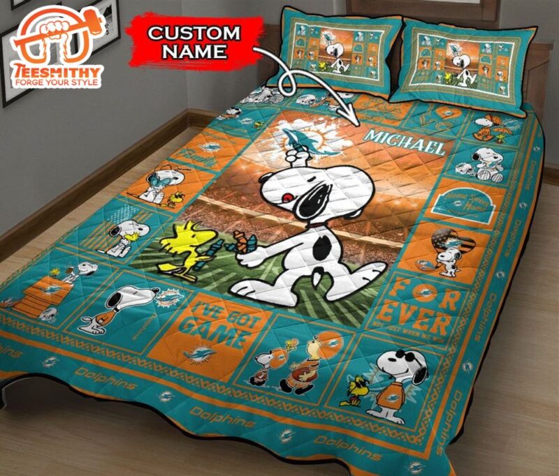 NFL Miami Dolphins Custom Name Snoopy Bedding Set
