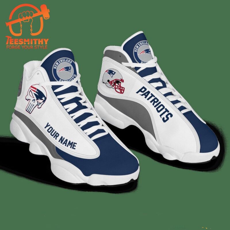 NFL New England Patriots Punisher Skull Custom Name Air Jordan 13 Shoes