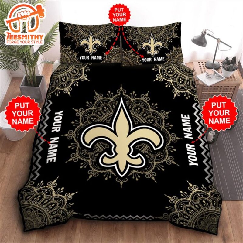 NFL New Orleans Saints Custom Name Black Golden Bedding Set