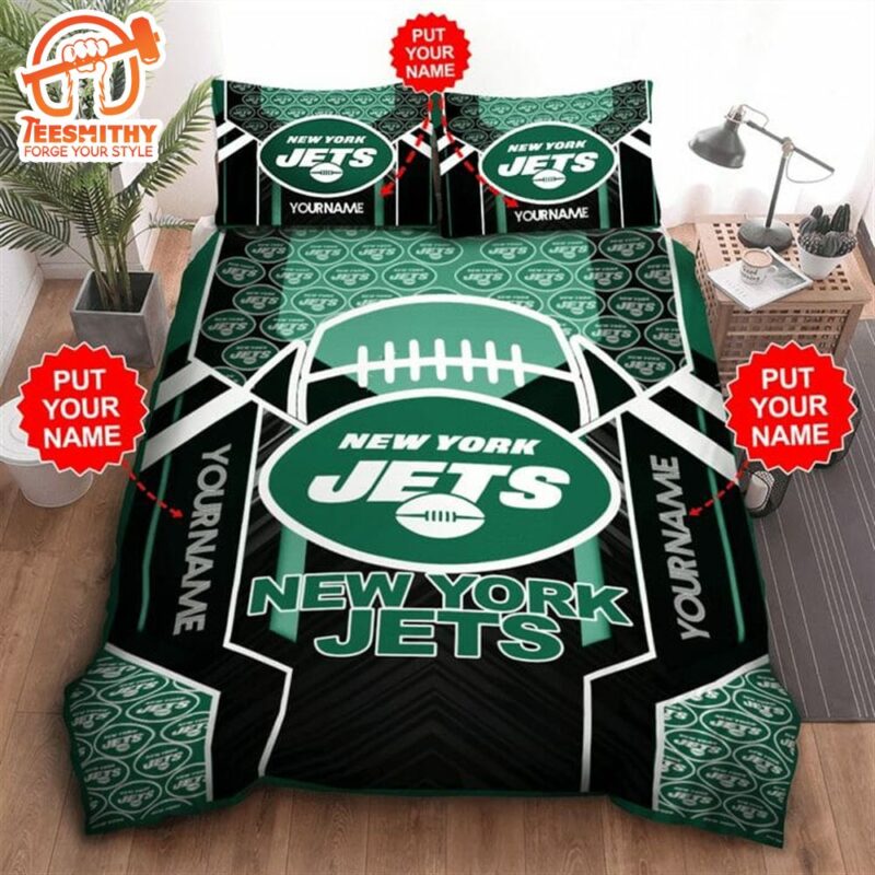 NFL New York Jets Custom Name Green Black Bedding Set