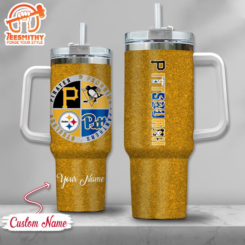 Pittsburgh Sports Logo Team Name Handle Cup Tumbler 40OZ