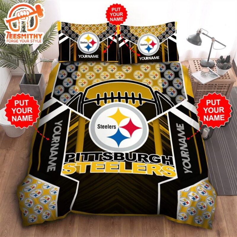 NFL Pittsburgh Steelers Custom Name Black Golden Bedding Set