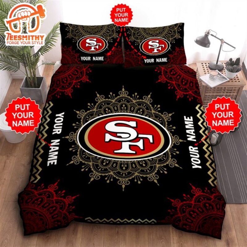 NFL San Francisco 49ers Custom Name Black Red Bedding Set