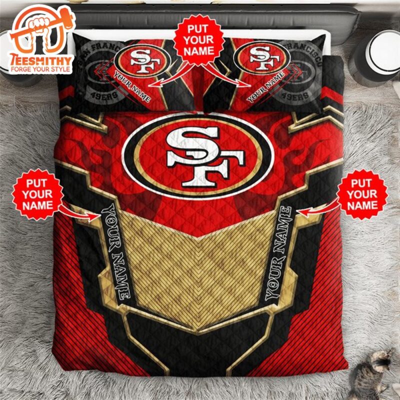 NFL San Francisco 49ers Custom Name Red Golden Black Bedding Set