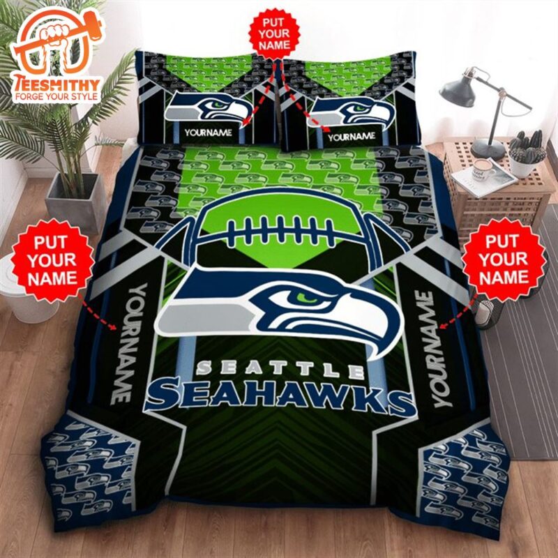 NFL Seattle Seahawks Custom Name Navy Green Bedding Set