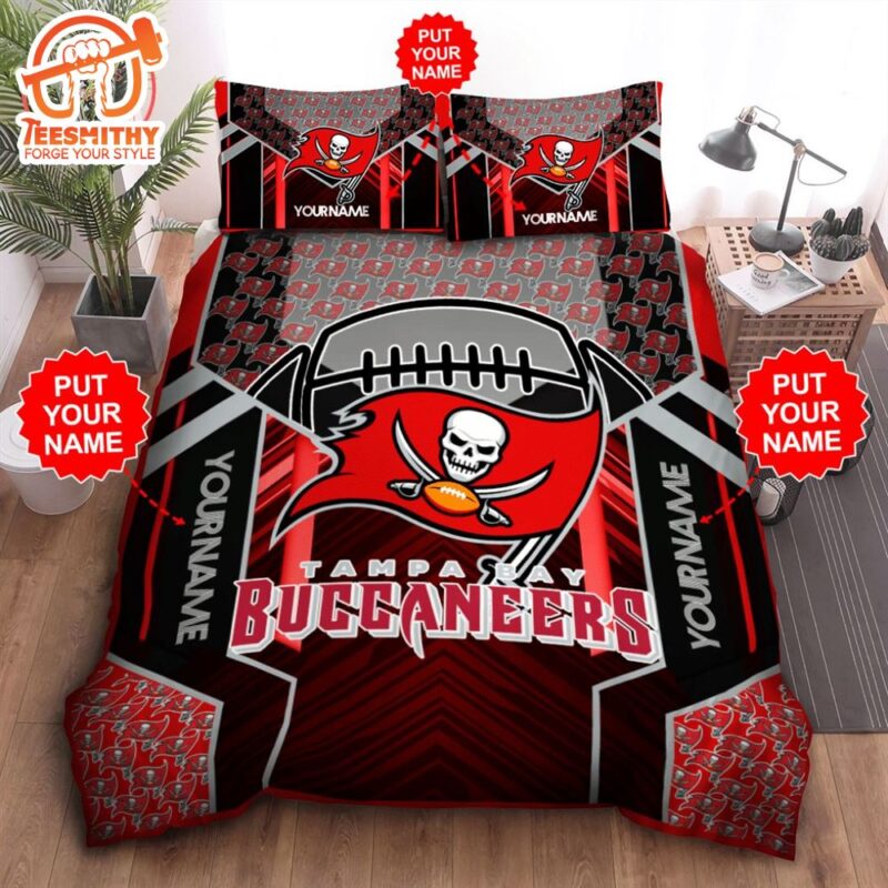 NFL Tampa Bay Buccaneers Custom Name Black Red Bedding Set