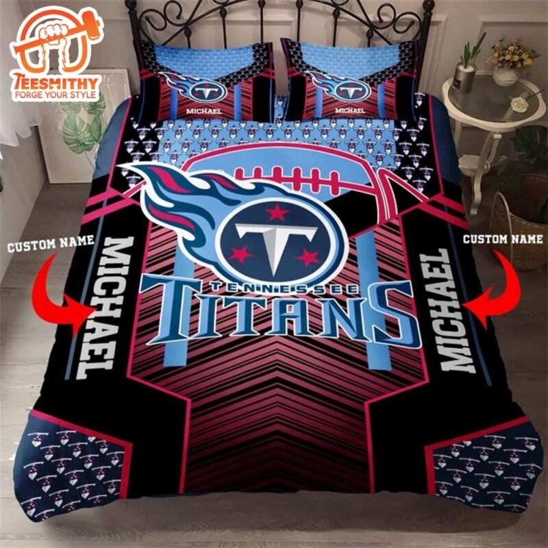 NFL Tennessee Titans Custom Name Black Blue Bedding Set