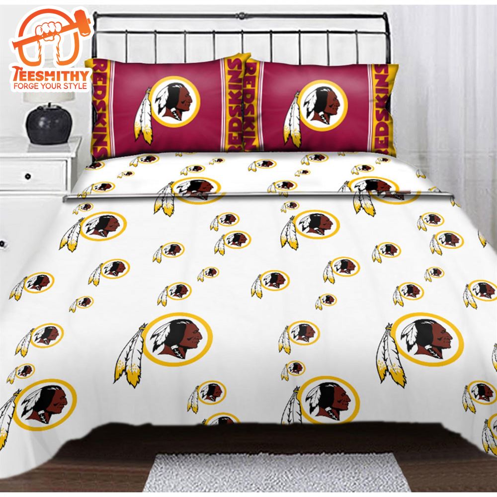 NFL Washington Redskins Multi Logo White Brown Bedding Set