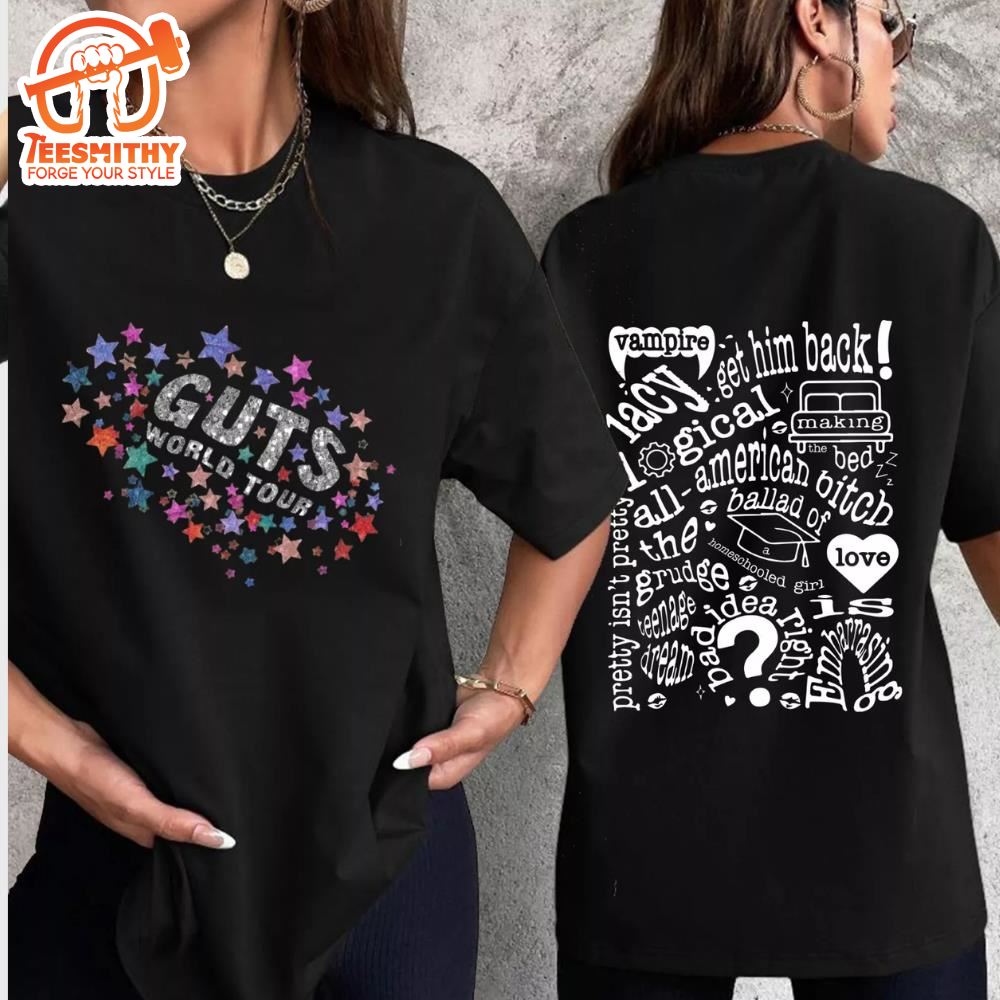 New Adults Kids Olivia Rodrigo Guts World Tour 2024 Music Fan T-Shirt