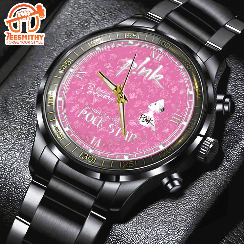 P!nk Black Stainless Steel Watch, Pink Music Watch