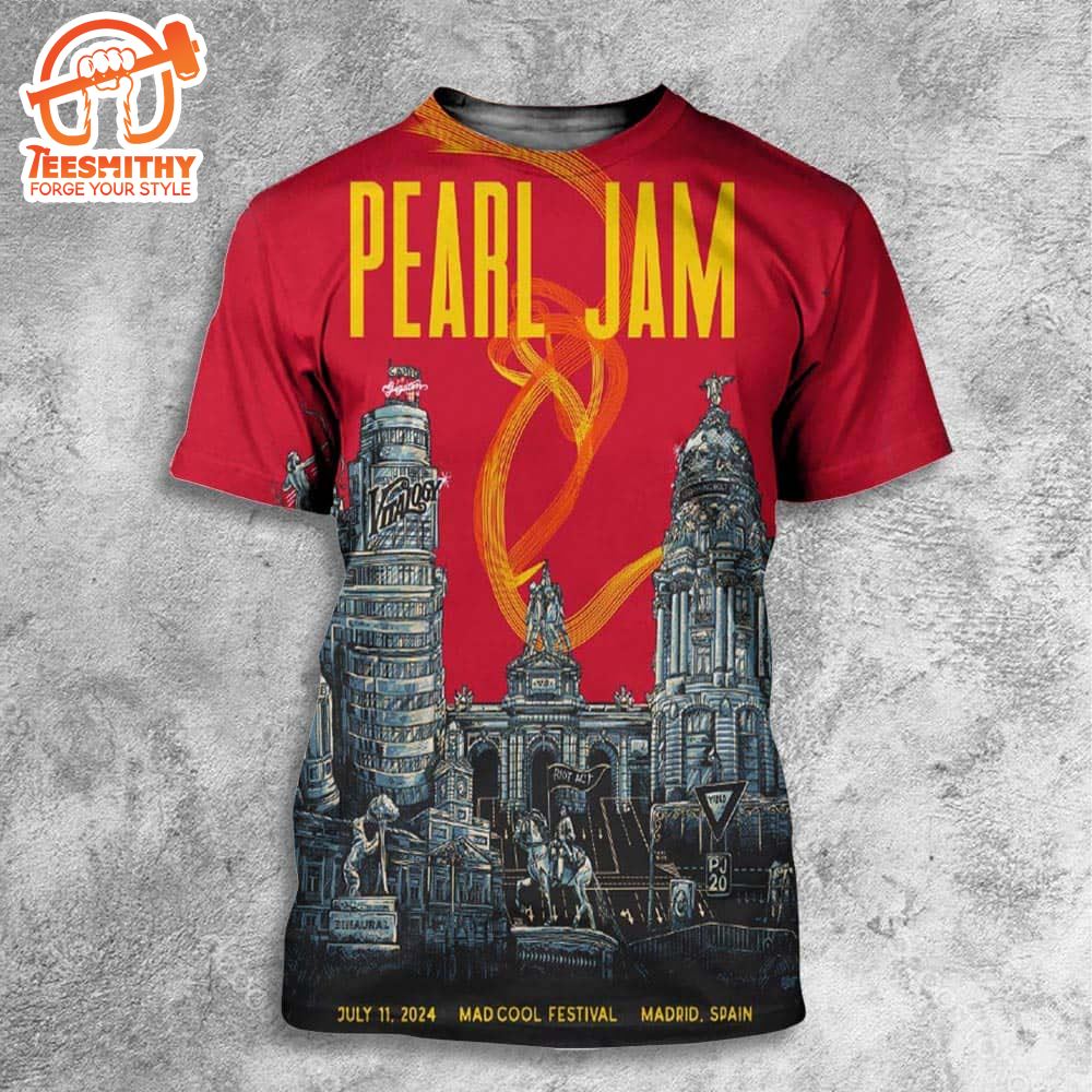 Pearl Jam Event Poster For Show At Mad Cool Festival Madrid Spain On July 11th 2024 3D Shirt