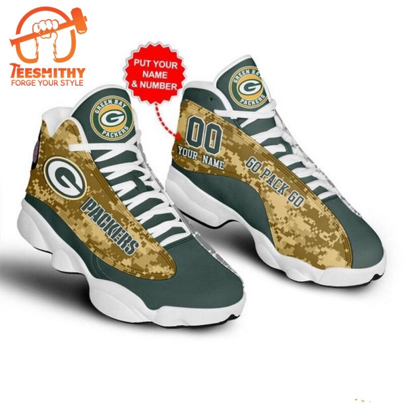 Personalized NFL Green Bay Packerss Camo Custom Air Jordan 13 Shoes