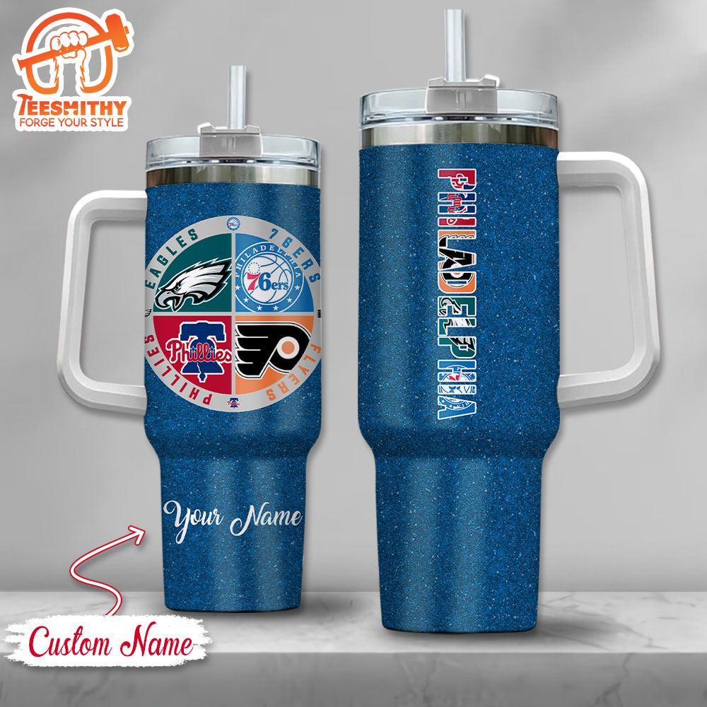 Philadelphia Sports Logo Team Custom Name Handle Cup Tumbler 40OZ