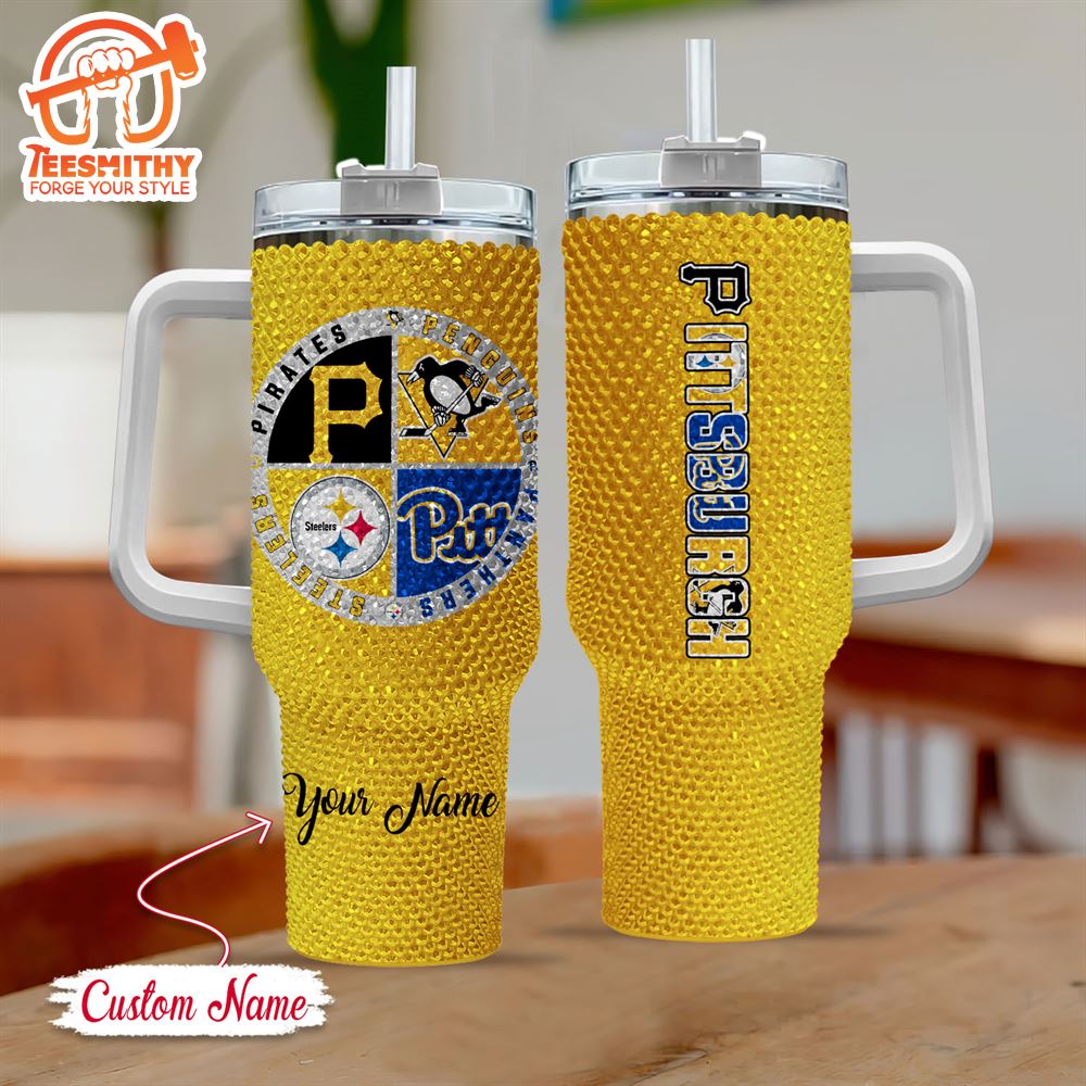 Pittsburgh Sports Logo Team Custom Name Handle Cup Tumbler 40OZ