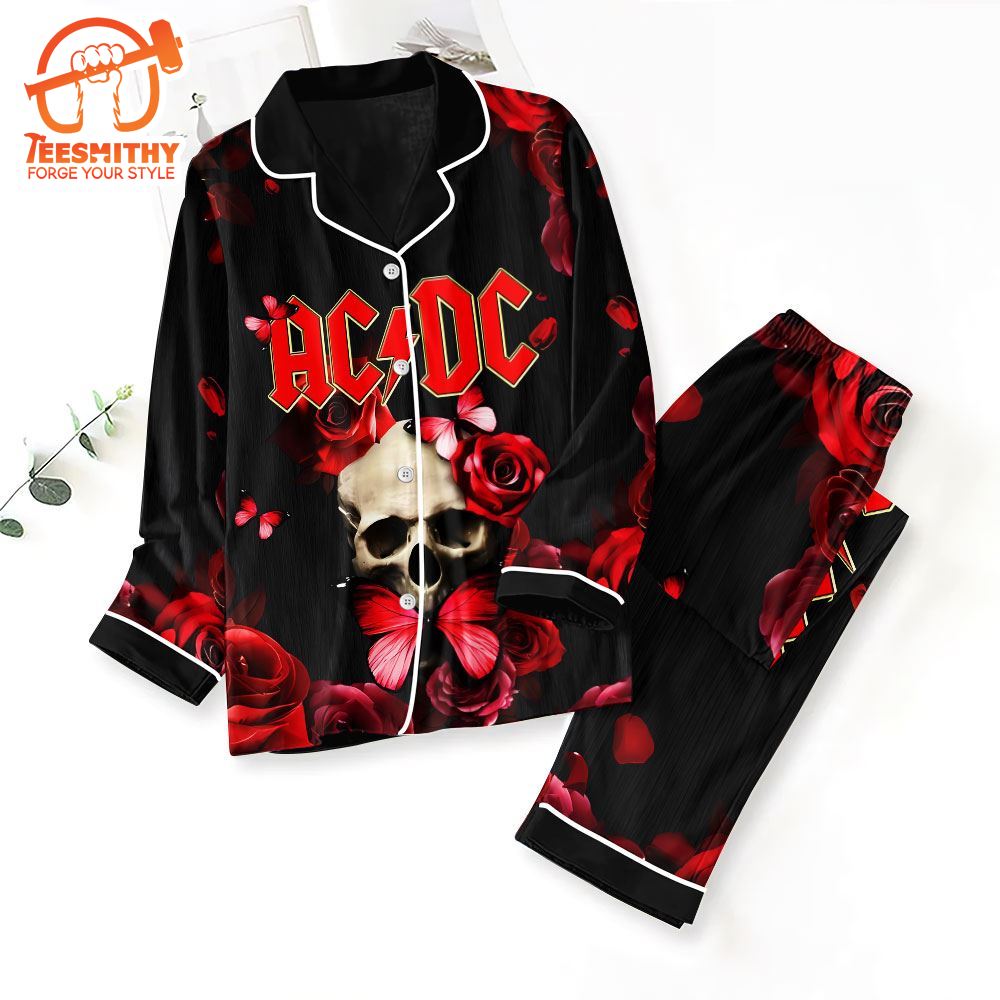 ACDC Skull Button Down Pajamas Set