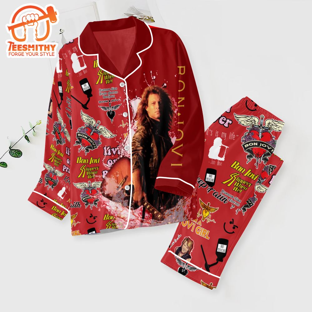 Bon Jovi Red Christmas Pajamas Set