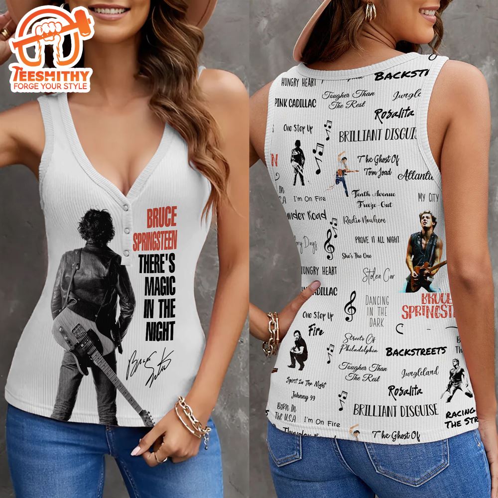 Bruce Springsteen Tour 2024 Women V-Neck Ribbed Tank Top