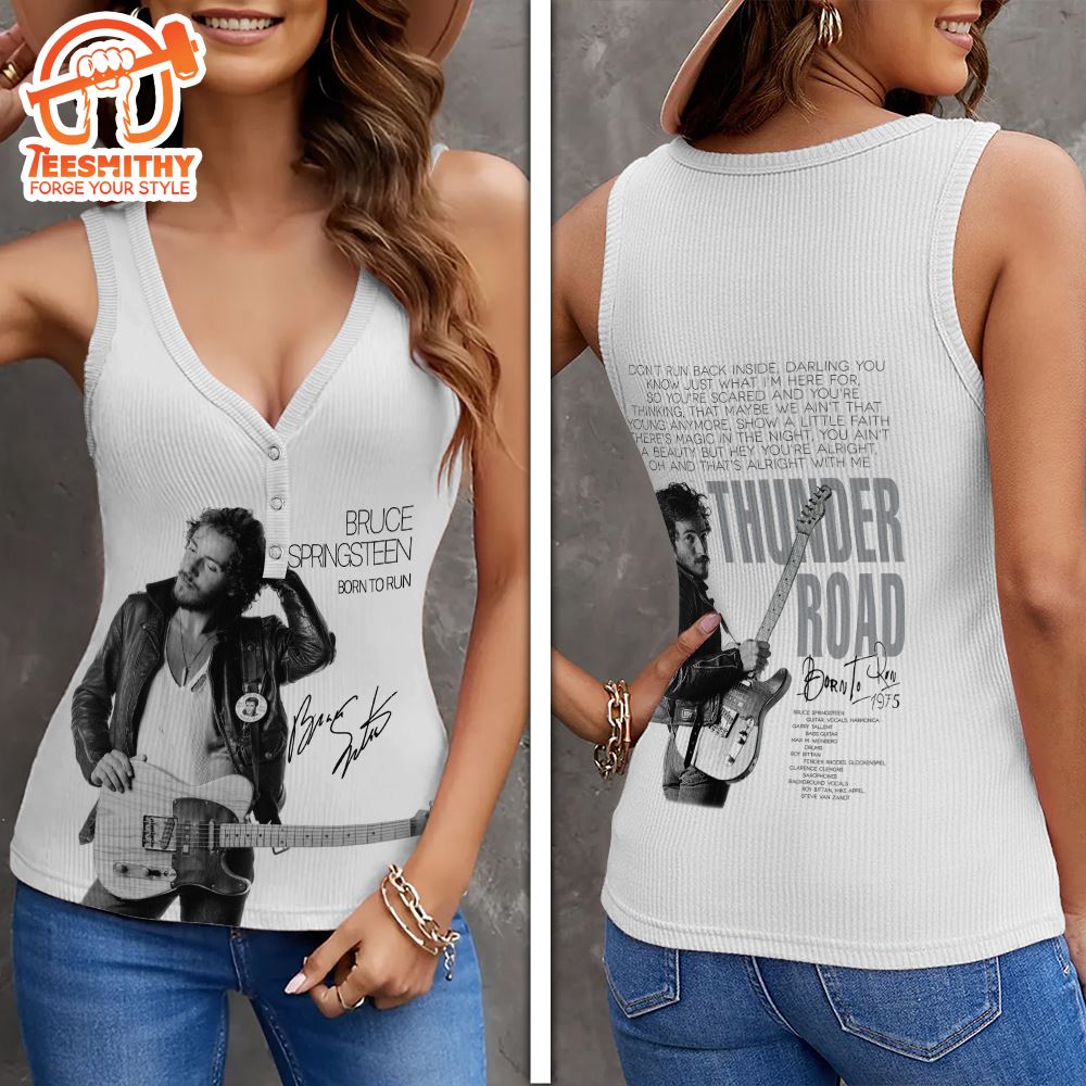 Bruce Springsteen Women V-Neck Ribbed Tank Top