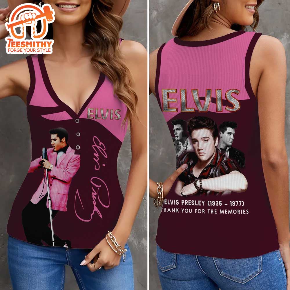 Elvis Christmas Women V-Neck Ribbed Tank Top