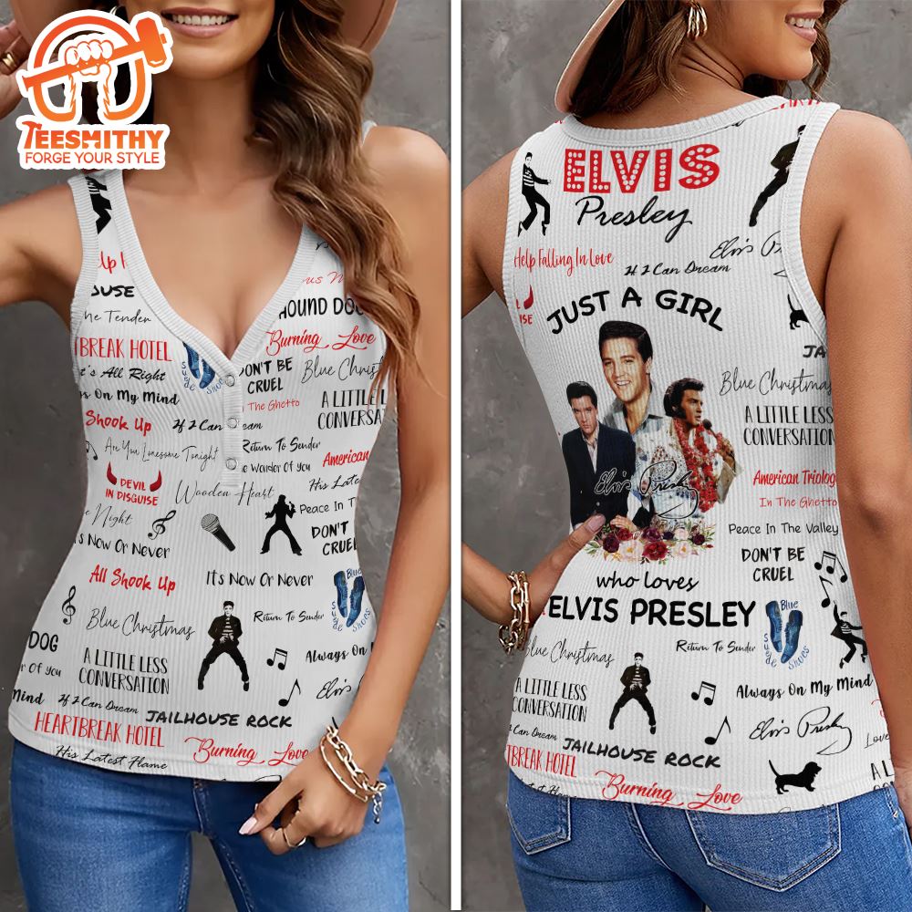 Elvis Presley Album Just A Girl Women V-Neck Ribbed Tank Top