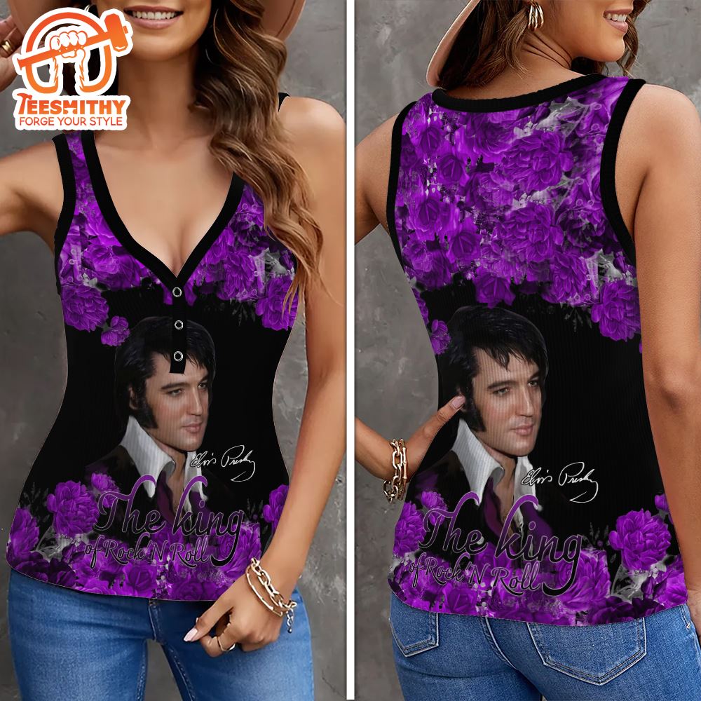 Elvis Presley August 16, 1977 Thank You For The Memories Women V-Neck Ribbed Tank Top