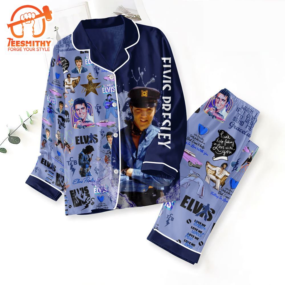 Elvis Presley Blue Pajamas Set, For Fan Gifts Christmas