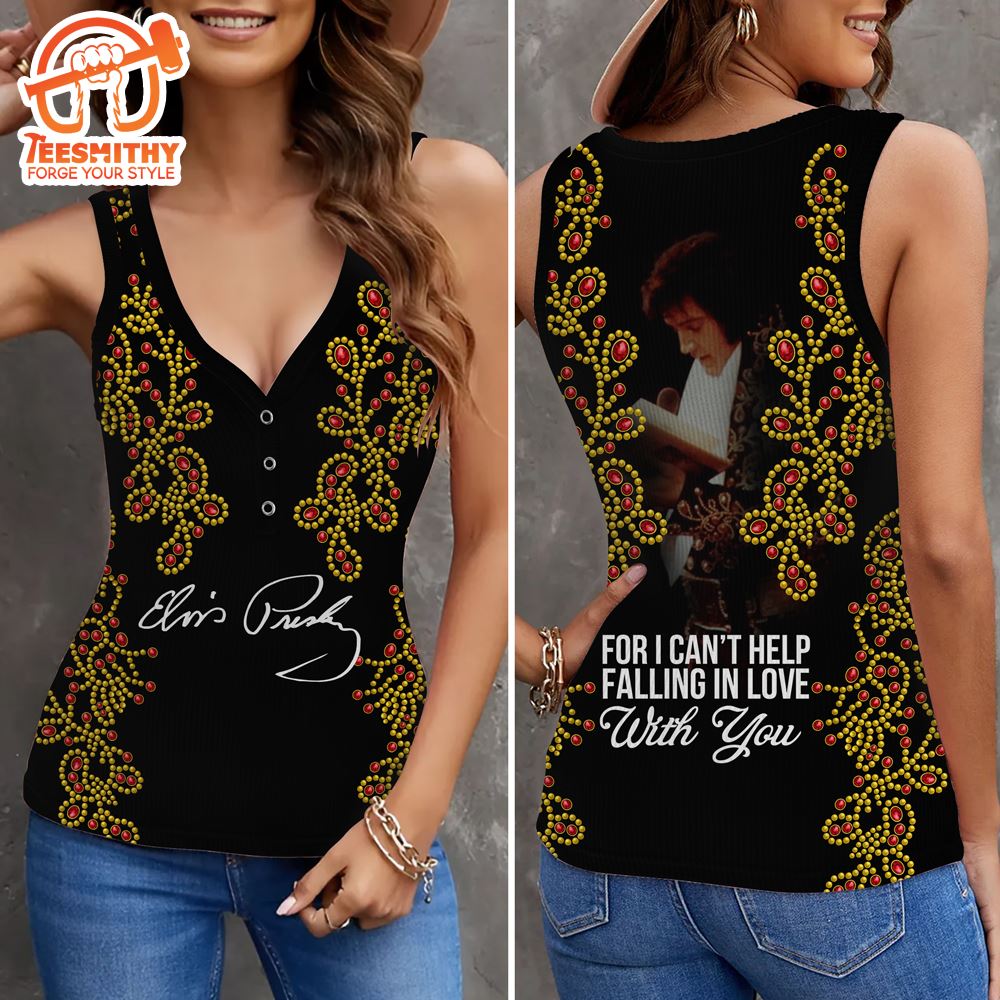 Elvis Presley Can’t Help Falling In Love Women V-Neck Ribbed Tank Top