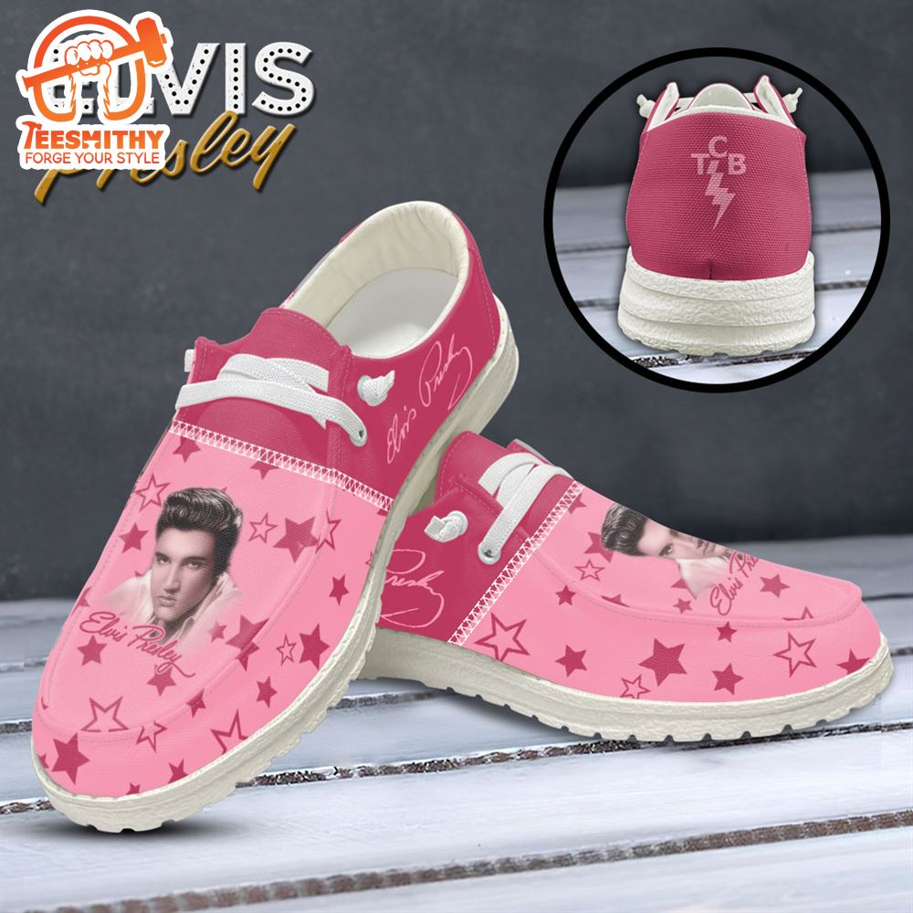 Elvis Presley Pink Love Custom Canvas Loafer Shoes