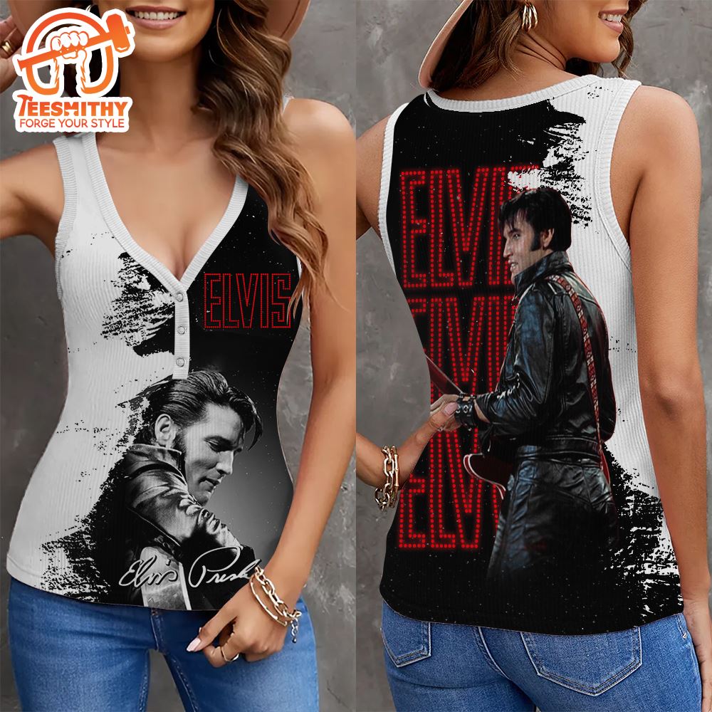 Elvis Presley Rapper 2024 Women V-Neck Ribbed Tank Top