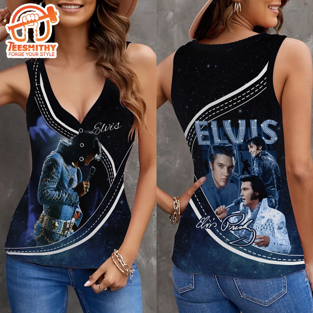 Elvis Presley Singer Tour Summer 2024 Women V-Neck Ribbed Tank Top