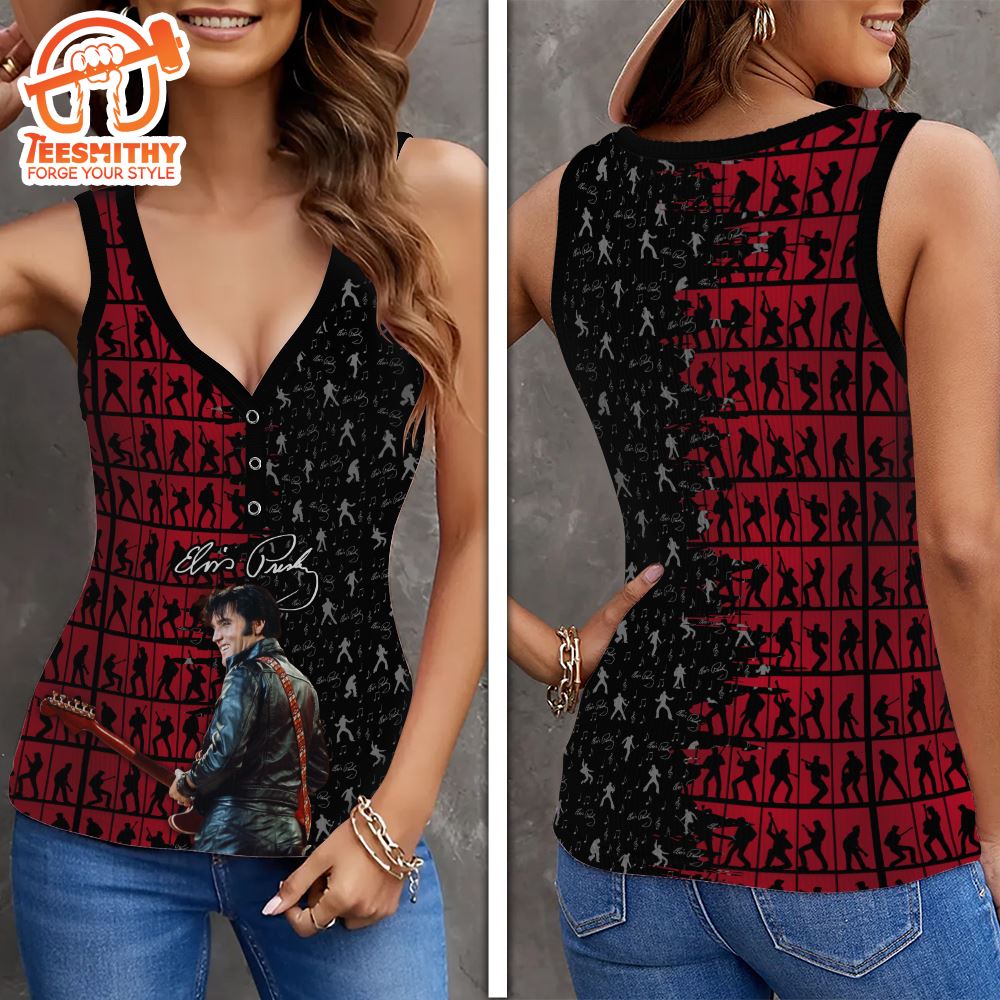 Elvis Presley Women V-Neck Ribbed Tank Top